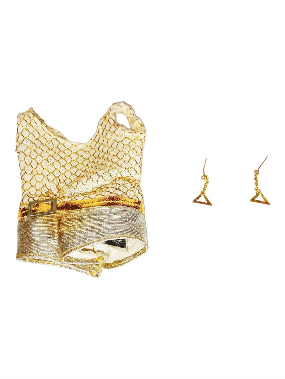 Mod TNT Casey 1966 Gold One Piece Swimsuit 2 Triangle Earrings